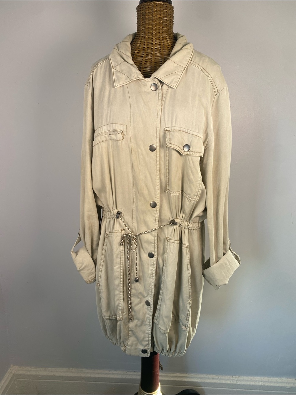 Anthropologie Light Beige Drawstring Trench Coat